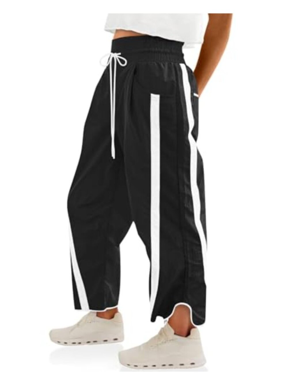 Womens Lightweight Wide Leg Track Pants Drawstring Y2K Joggers with Pockets